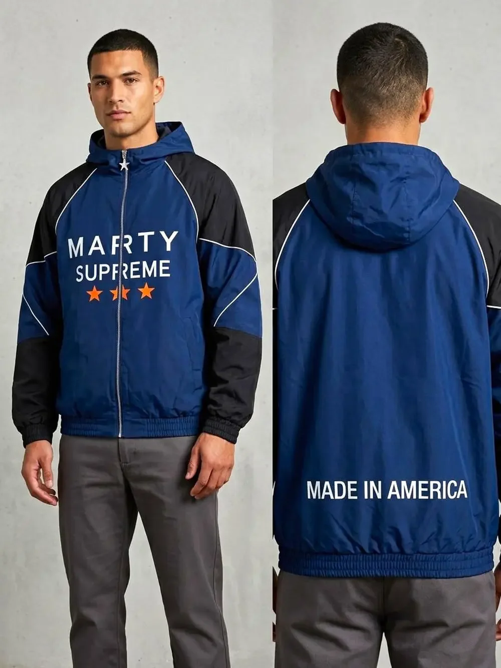 Marty Supreme Colorblock Hooded Windbreaker Jacket Navy Size Large NWOT
